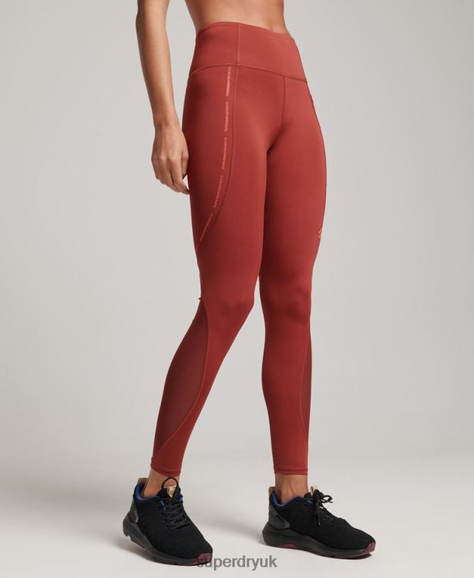 Active Mesh Full Length Tight Leggings Women Brown Clothing Superdry 66N8N4052