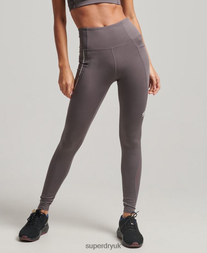Active Mesh Full Length Tight Leggings Women Grey Clothing Superdry 66N8N4073