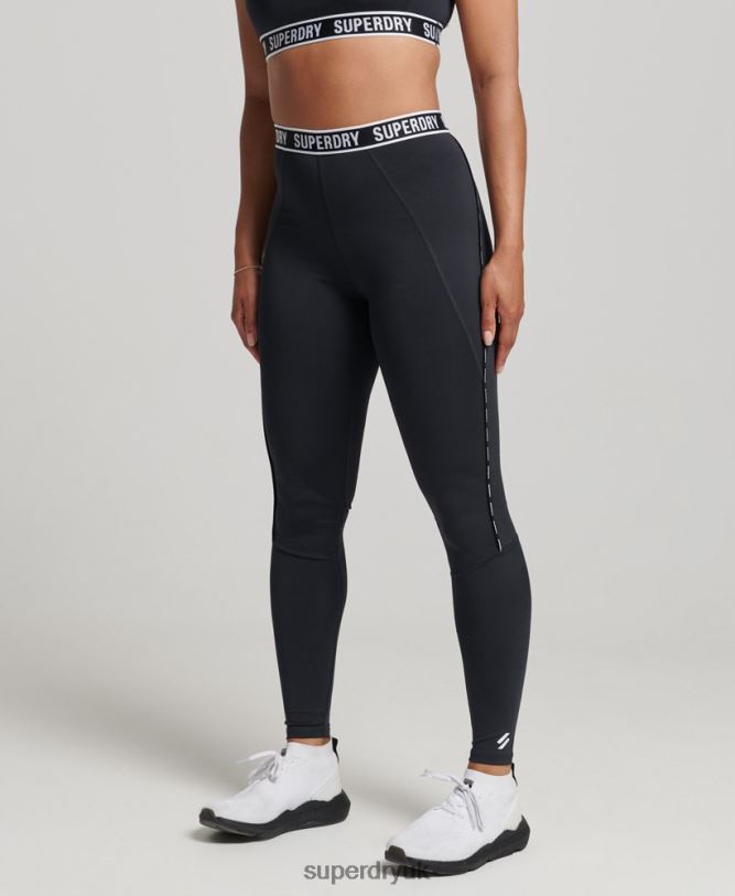 Train Branded Elastic Leggings Women Black Clothing Superdry 66N8N4086