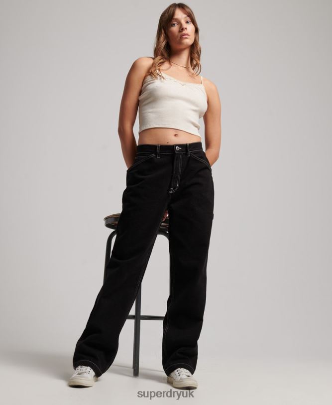 Contrast Carpenter Pants Women Black Clothing Superdry 66N8N2564