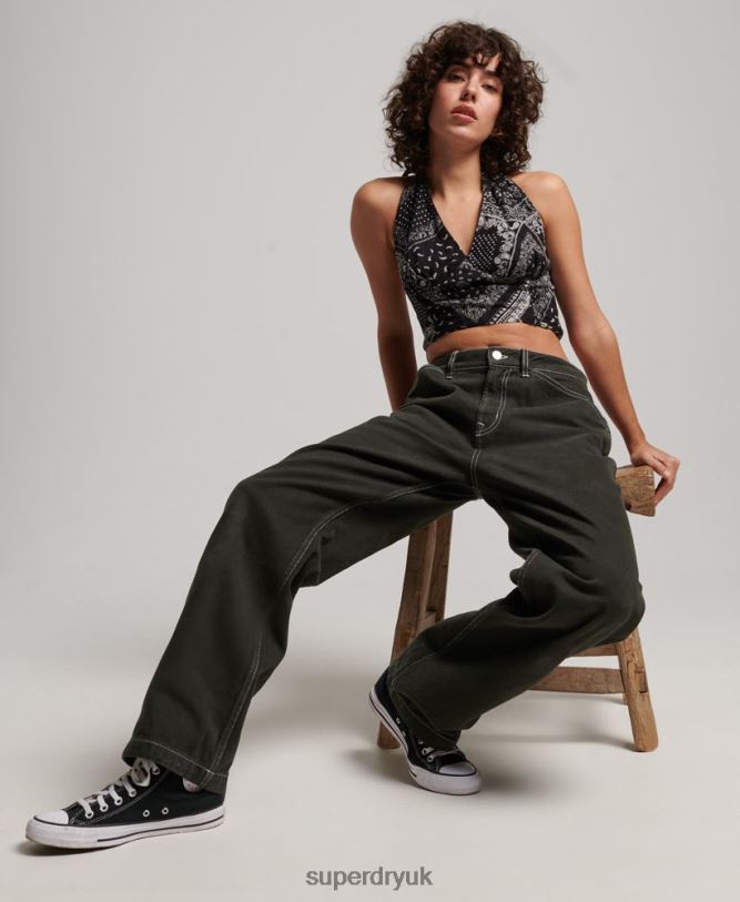 Contrast Carpenter Pants Women Green Clothing Superdry 66N8N2558