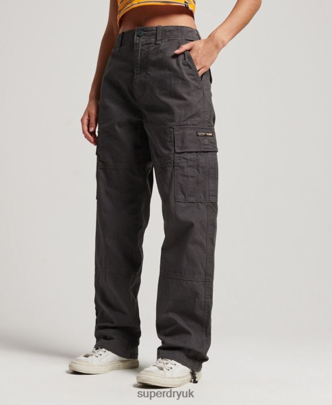 Organic Cotton Baggy Cargo Pants Women Dark Grey Clothing Superdry 66N8N2589
