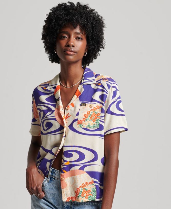 Beach Resort Shirt Women Blue Clothing Superdry 66N8N2904