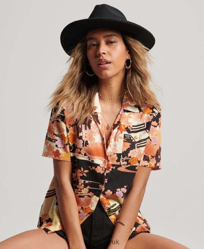 Beach Resort Shirt Women Gold Clothing Superdry 66N8N2867