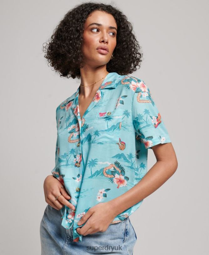 Beach Resort Shirt Women Light Blue Clothing Superdry 66N8N2874