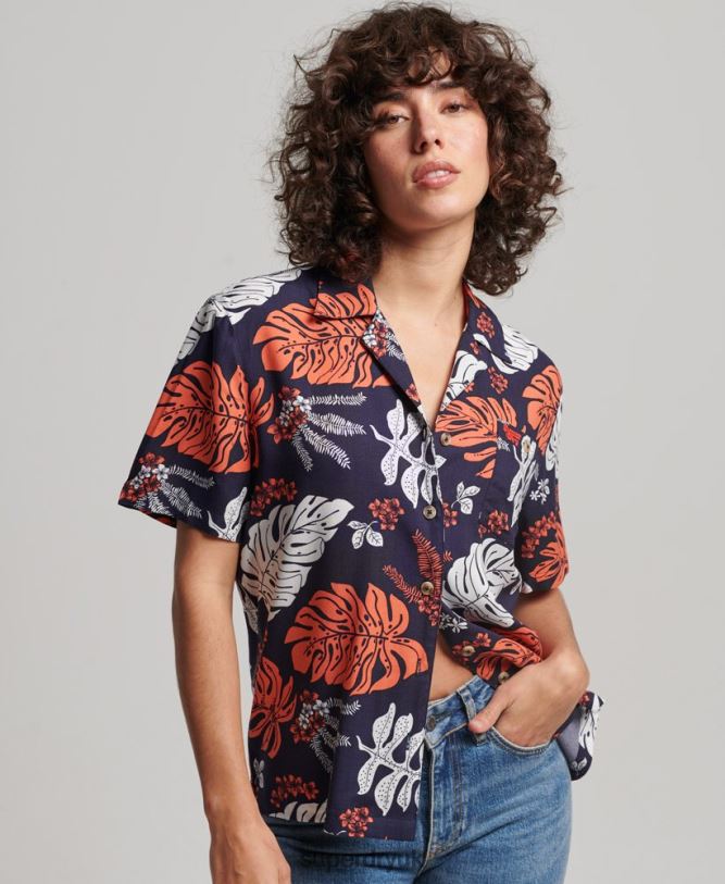 Beach Resort Shirt Women Navy Clothing Superdry 66N8N2934