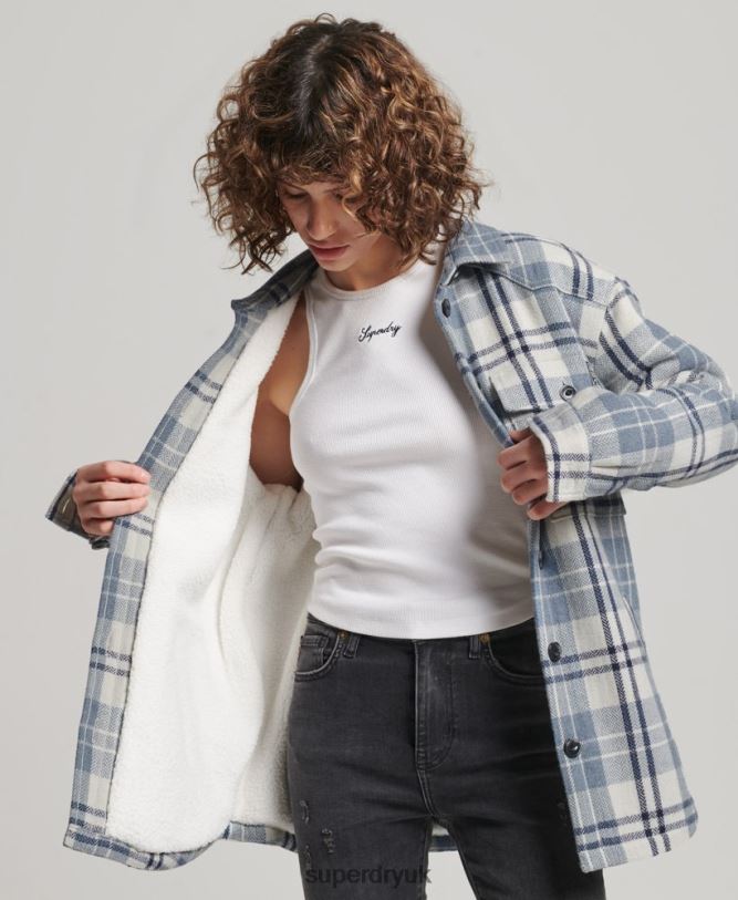 Borg Flannel Check Overshirt Women Blue Clothing Superdry 66N8N2898