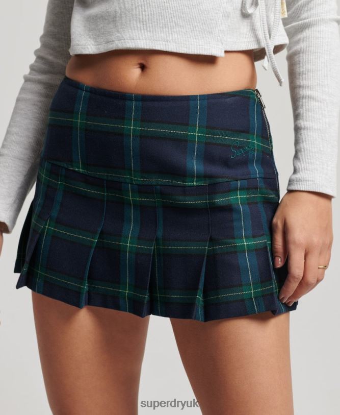 Check Pleat Mini Skirt Women Navy Clothing Superdry 66N8N4136