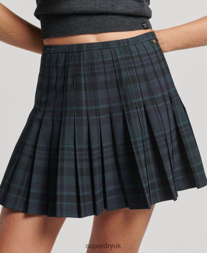 Check Pleated Mini Skirt Women Navy Clothing Superdry 66N8N4156