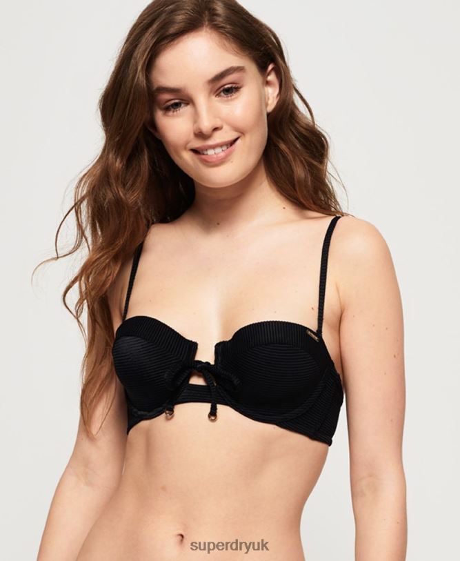 Alice Textured Cupped Bikini Top Women Black Clothing Superdry 66N8N3251