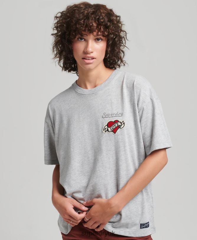 90s Logo Patch Loose Fit T-Shirt Women Grey Clothing Superdry 66N8N6247