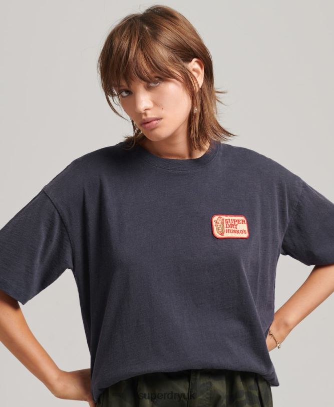 90s Logo Patch Loose Fit T-Shirt Women Navy Clothing Superdry 66N8N2836