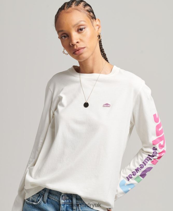 90s Terrain Long Sleeve Top Women White Clothing Superdry 66N8N6745