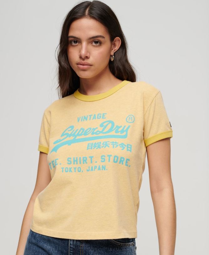 Neon Vintage Logo T-Shirt Women Yellow Clothing Superdry 66N8N2643