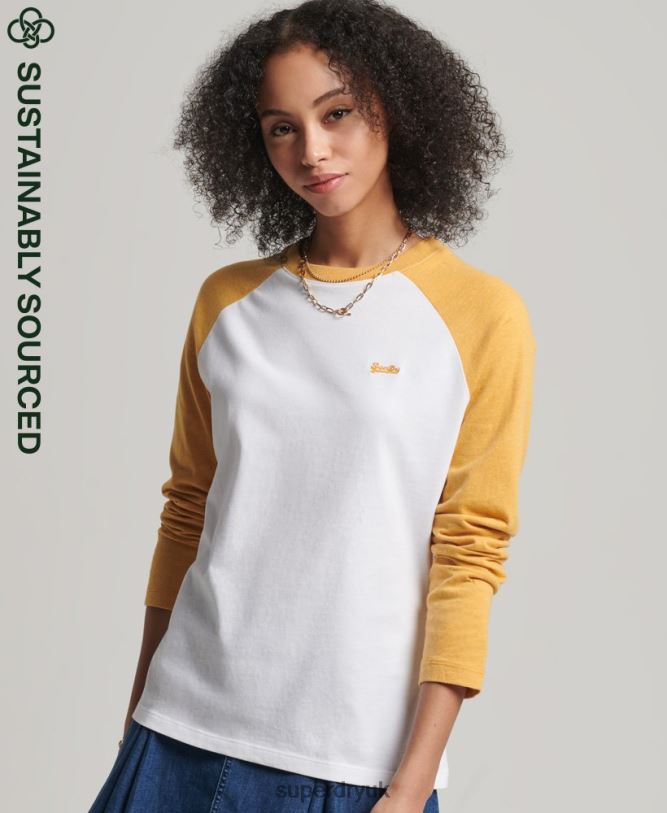 Organic Cotton Vintage Baseball Long Sleeve Top Women Yellow Clothing Superdry 66N8N6654