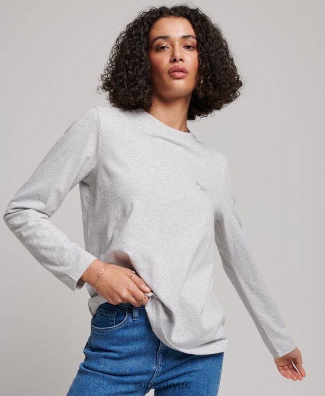 Organic Cotton Vintage Logo Long Sleeve Top Women Light Grey Clothing Superdry 66N8N2971