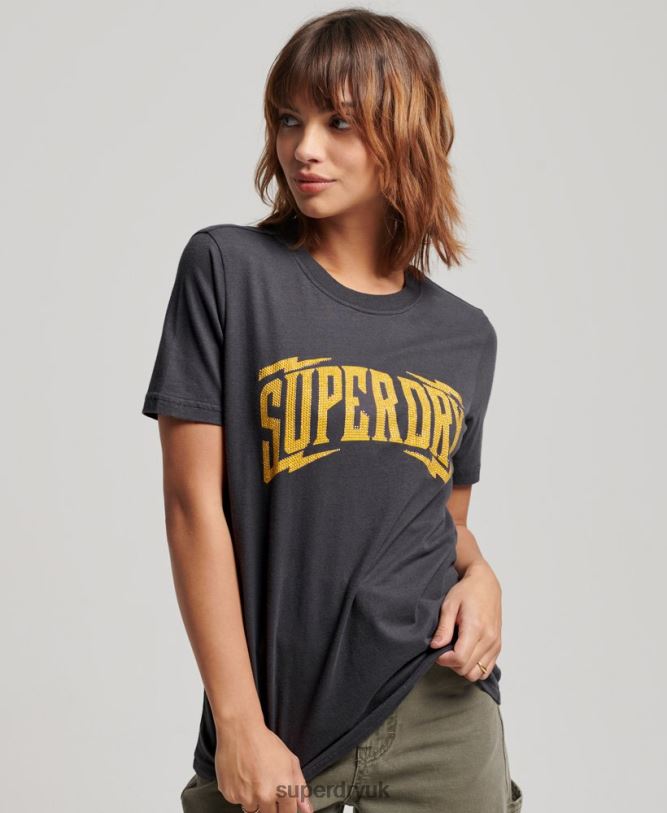 Vintage Embellished T-Shirt Women Dark Grey Clothing Superdry 66N8N2630