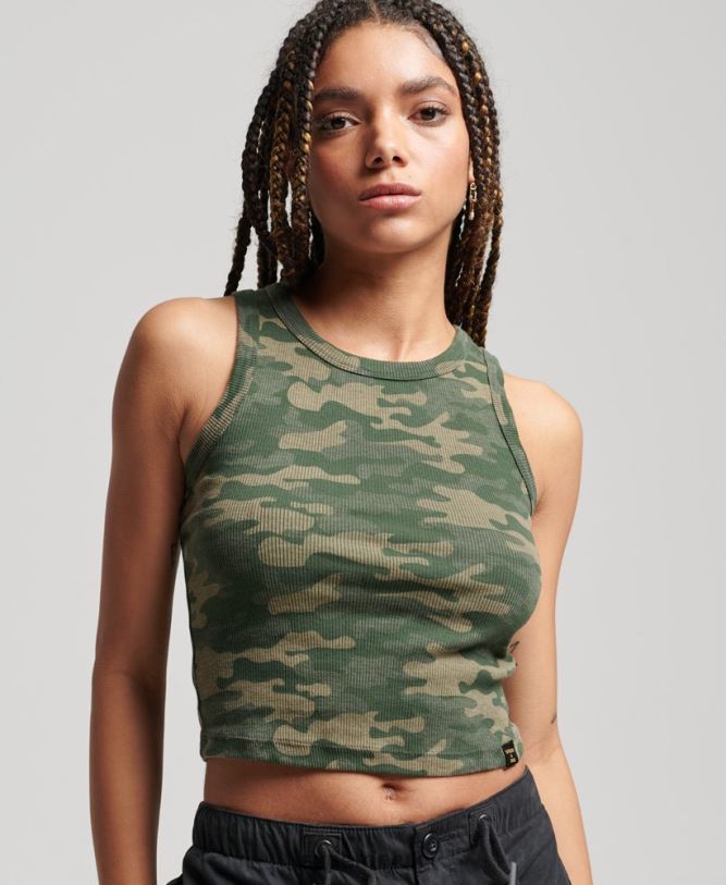 All Over Print Racer Cut Out Vest Top Women Green Clothing Superdry 66N8N6716