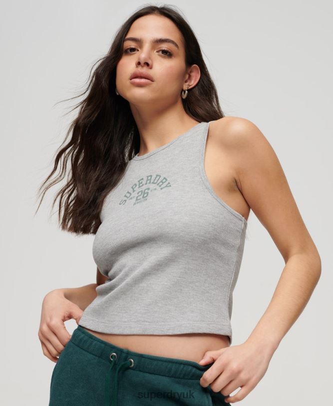 Athletic Essential Waffle Tank Top Women Grey Clothing Superdry 66N8N1983