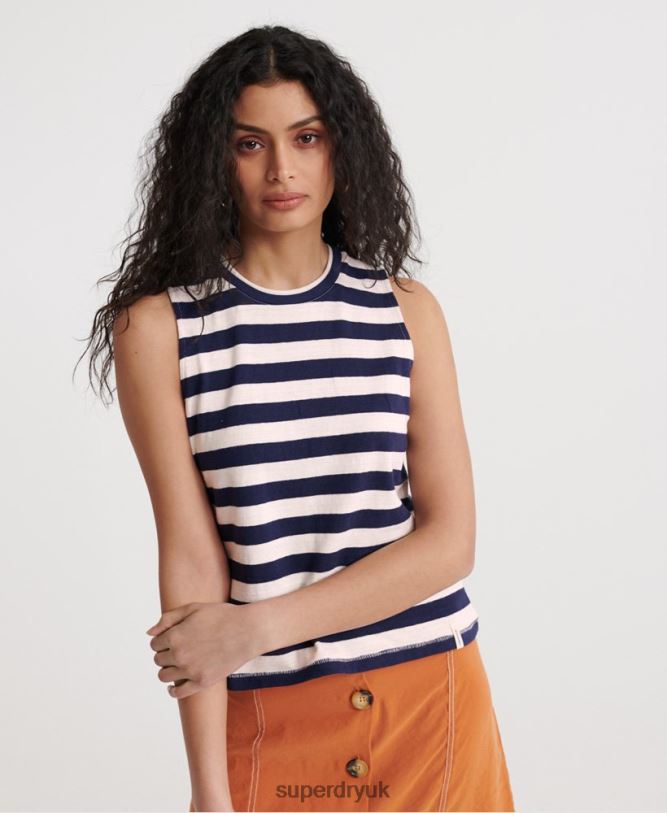 Summer Stripe Vest Women Navy Clothing Superdry 66N8N3087