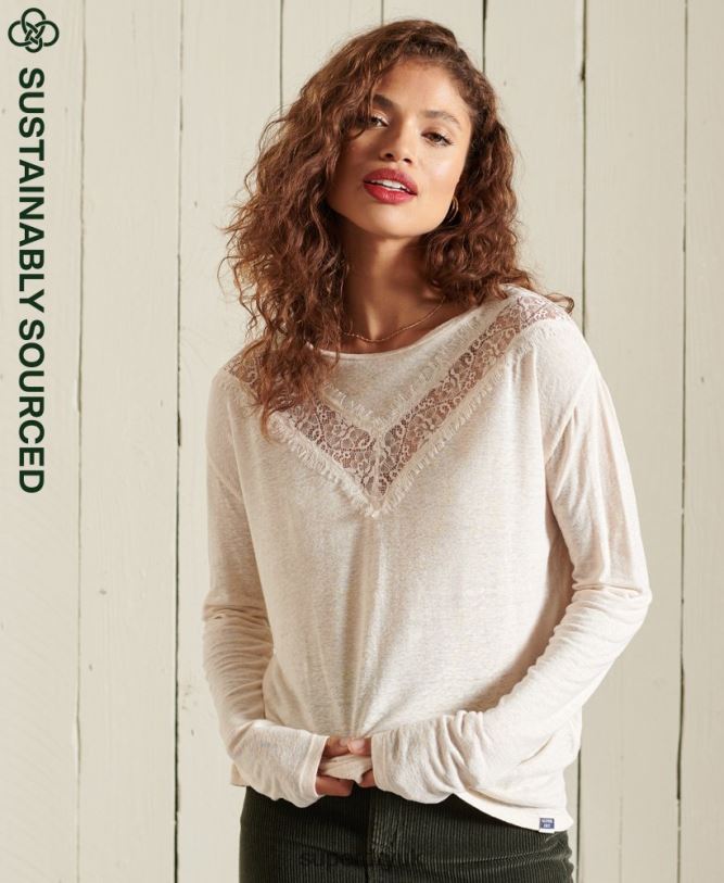 Chevron Lace Top Women Cream Clothing Superdry 66N8N6760