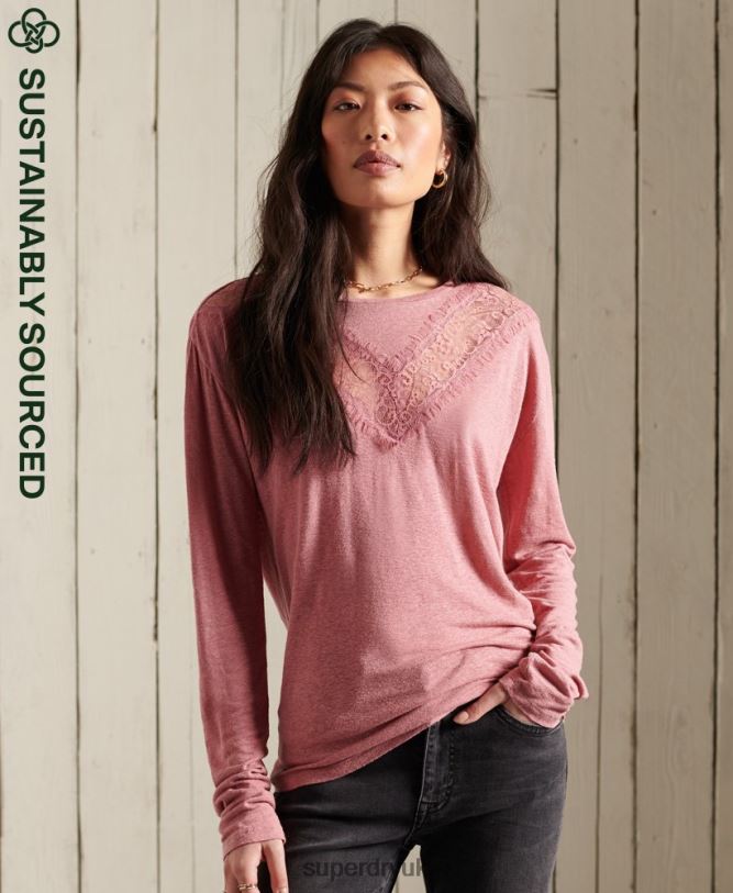 Chevron Lace Top Women Pink Clothing Superdry 66N8N6623