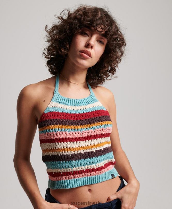 Crochet Halter Top Women Green Clothing Superdry 66N8N3021