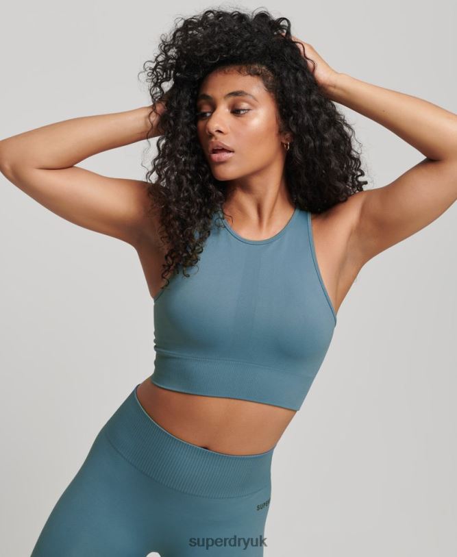 Core Seamless Mid Impact Bra Women Blue Clothing Superdry 66N8N4178