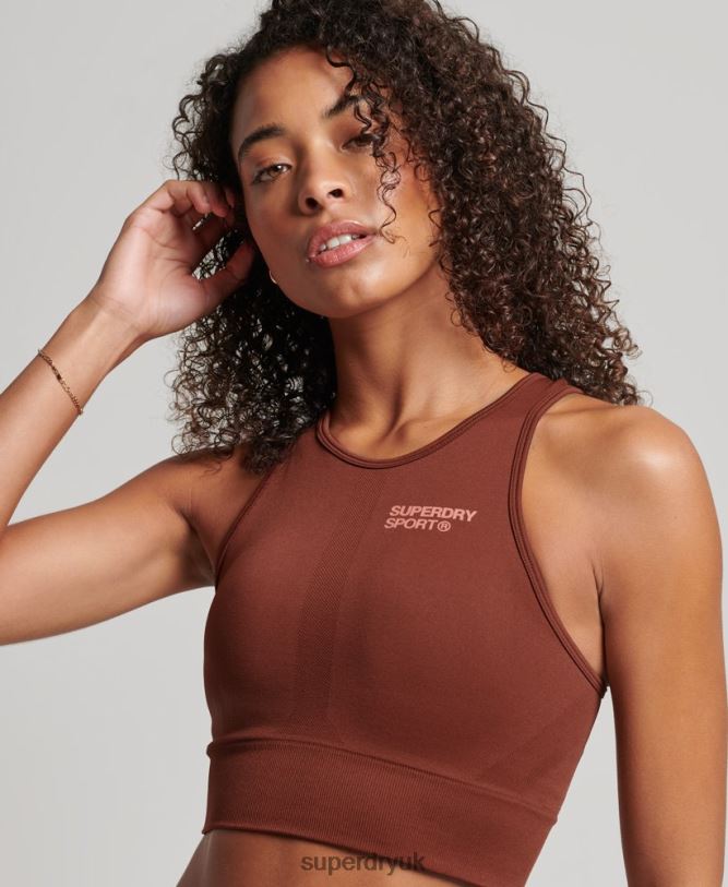 Core Seamless Mid Impact Bra Women Brown Clothing Superdry 66N8N4184