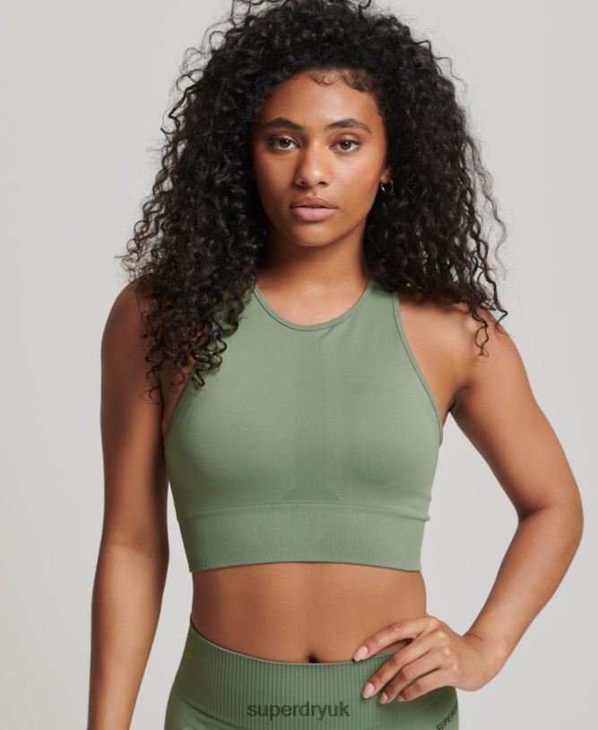 Core Seamless Mid Impact Bra Women Green Clothing Superdry 66N8N4169