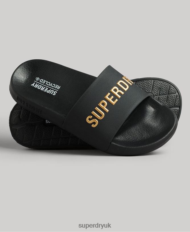 CODE Logo Pool Sliders Women Black Shoes Superdry 66N8N4345